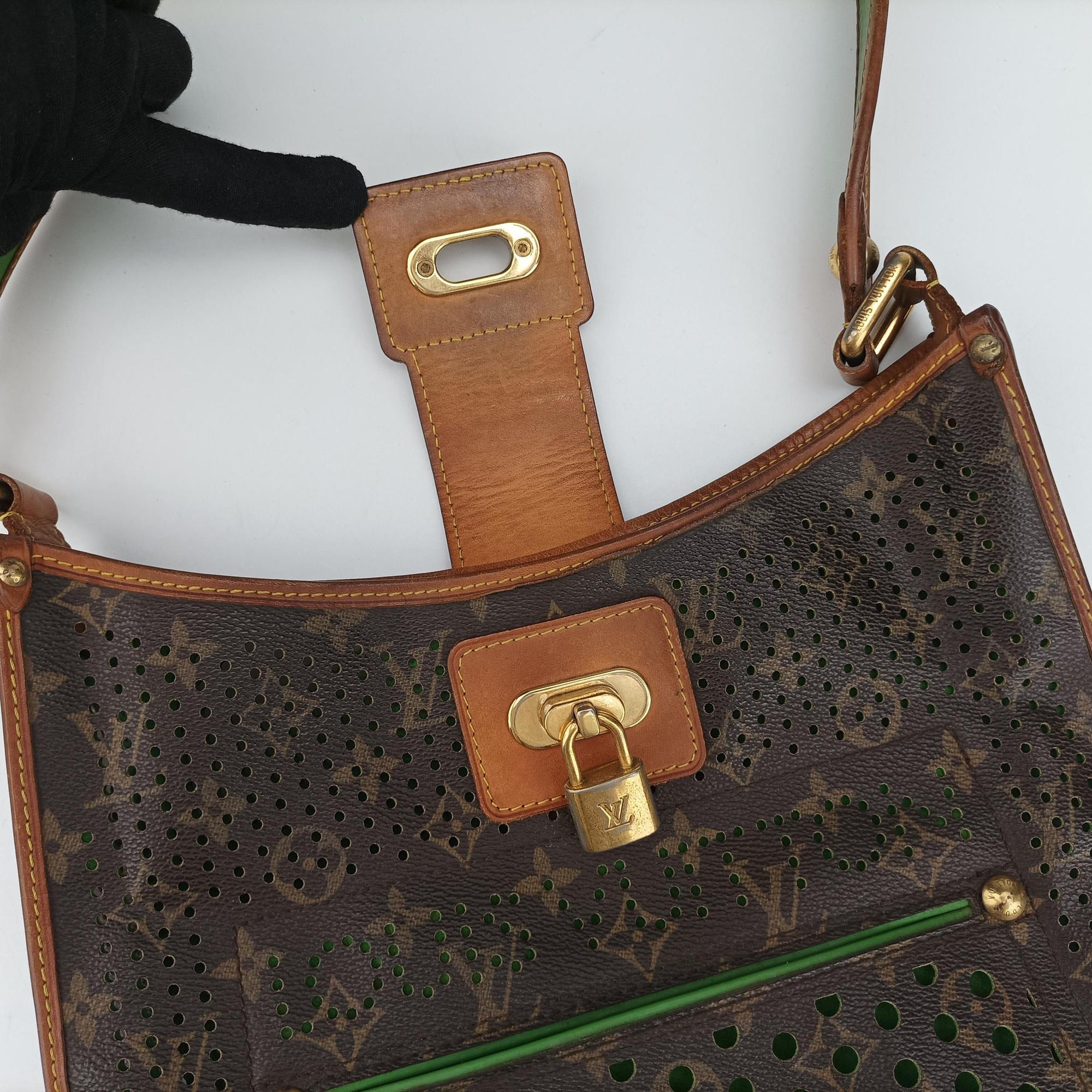 Pre-owned Louis Vuitton Musette brown×Green Monogram Perforated M95173 shoulderbag | stylenewstar