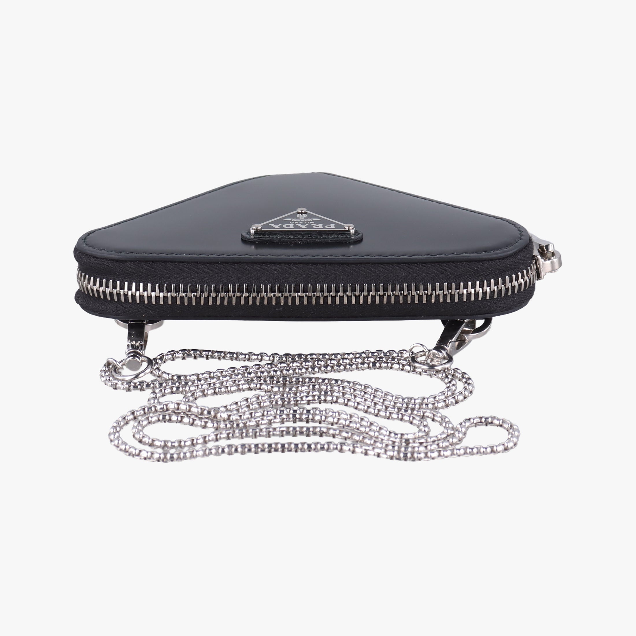 Vintage Prada Triangle Chain Pouch Black Leather  shoulderbag | stylenewstar