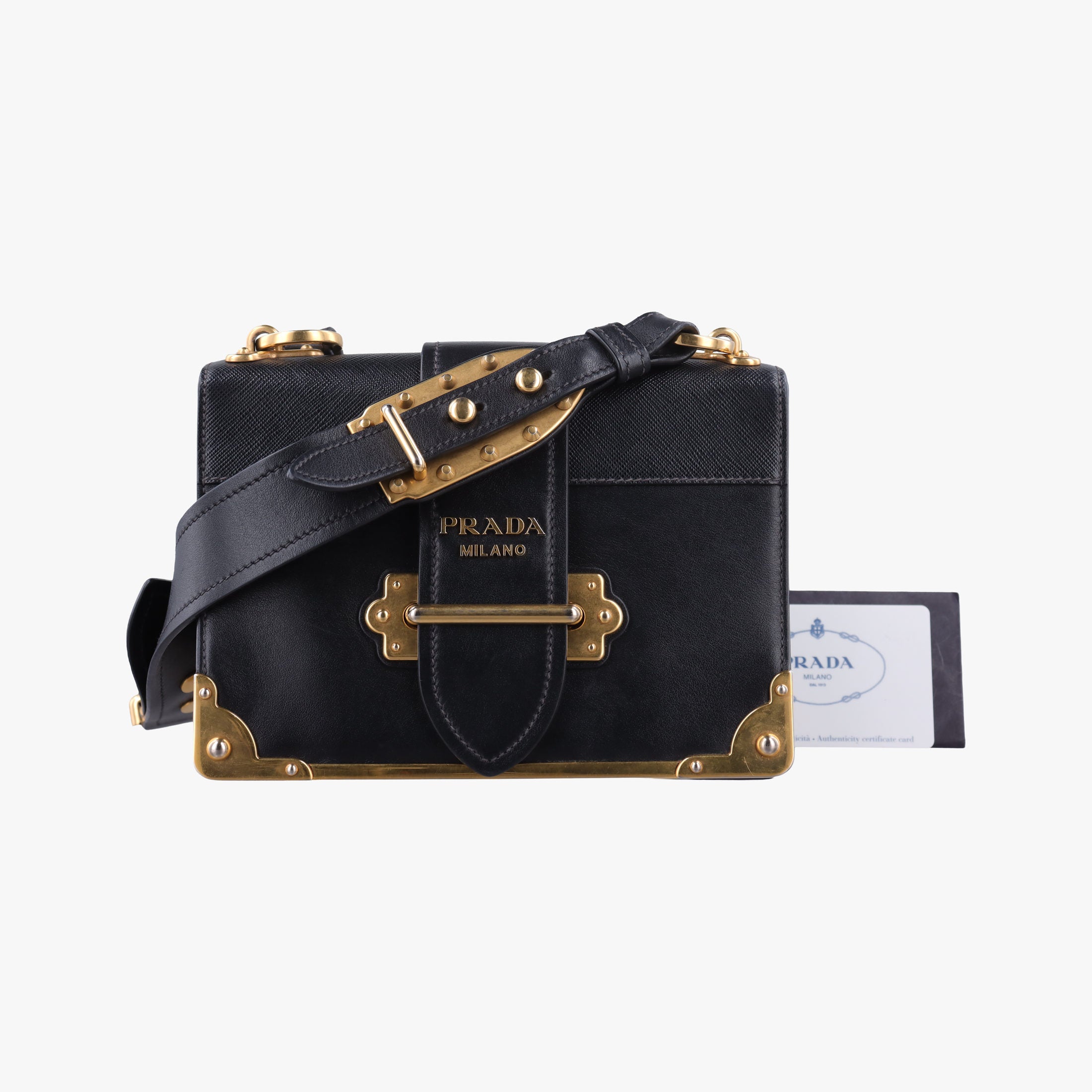 Pre-owned Prada Cahier Black Leather 1BD045 shoulderbag | stylenewstar
