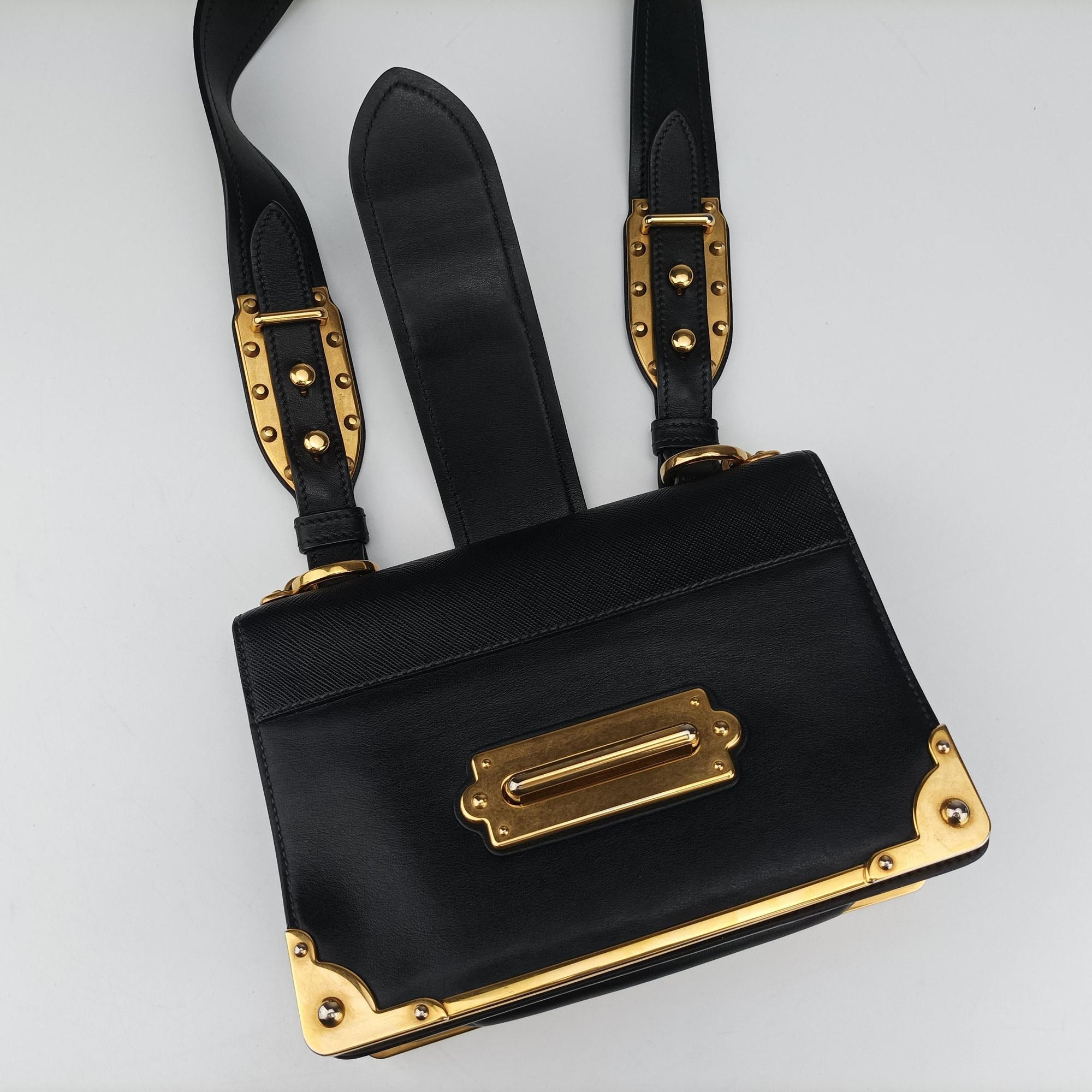 Pre-owned Prada Cahier Black Leather 1BD045 shoulderbag | stylenewstar