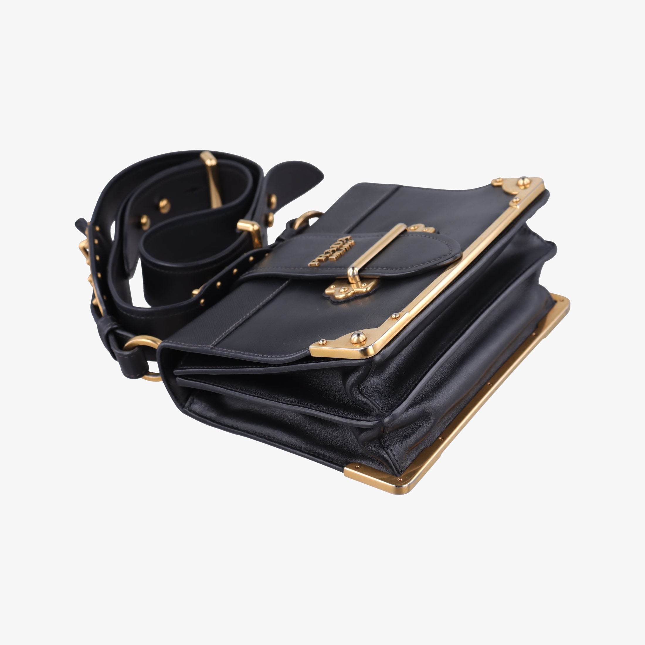 Pre-owned Prada Cahier Black Leather 1BD045 shoulderbag | stylenewstar