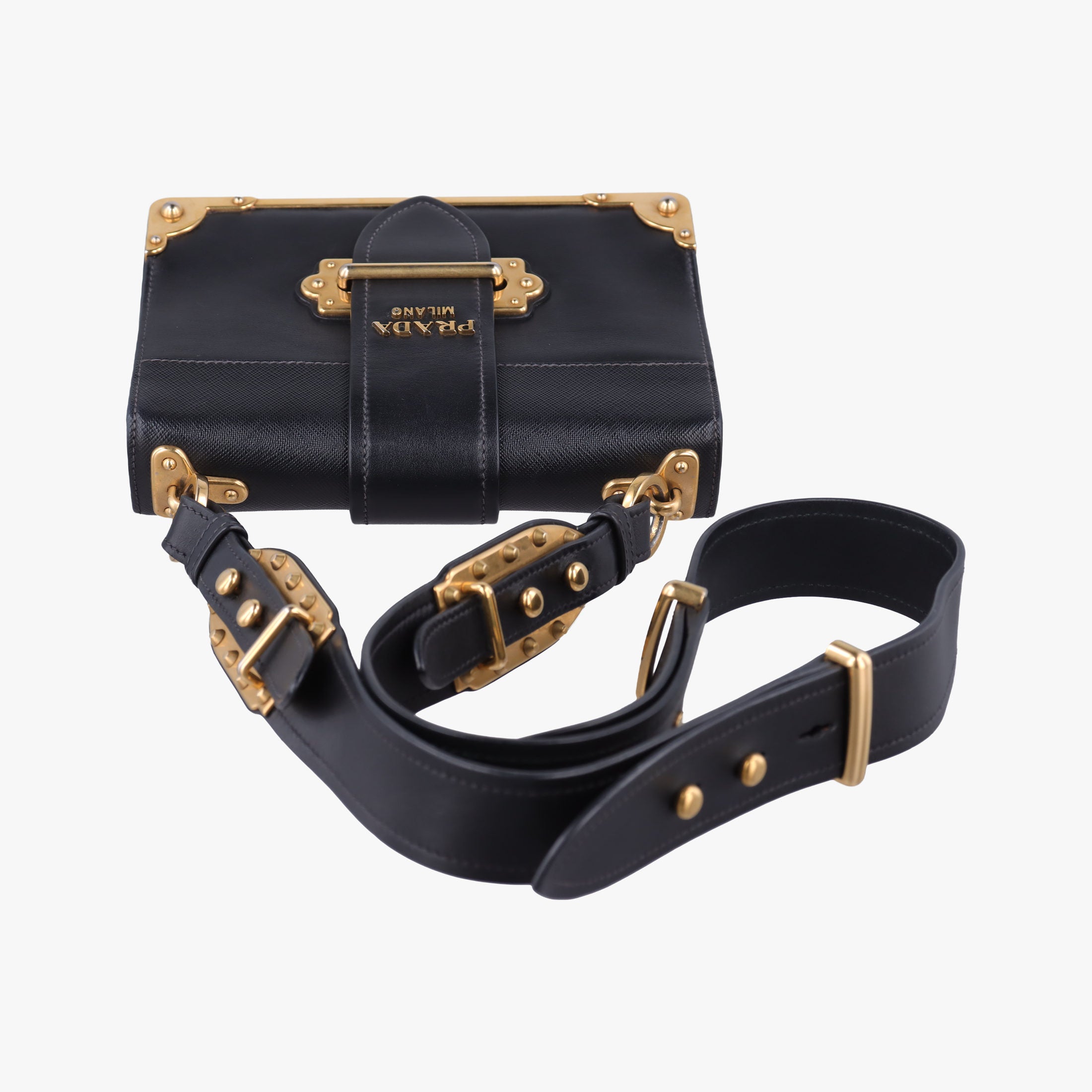 Pre-owned Prada Cahier Black Leather 1BD045 shoulderbag | stylenewstar