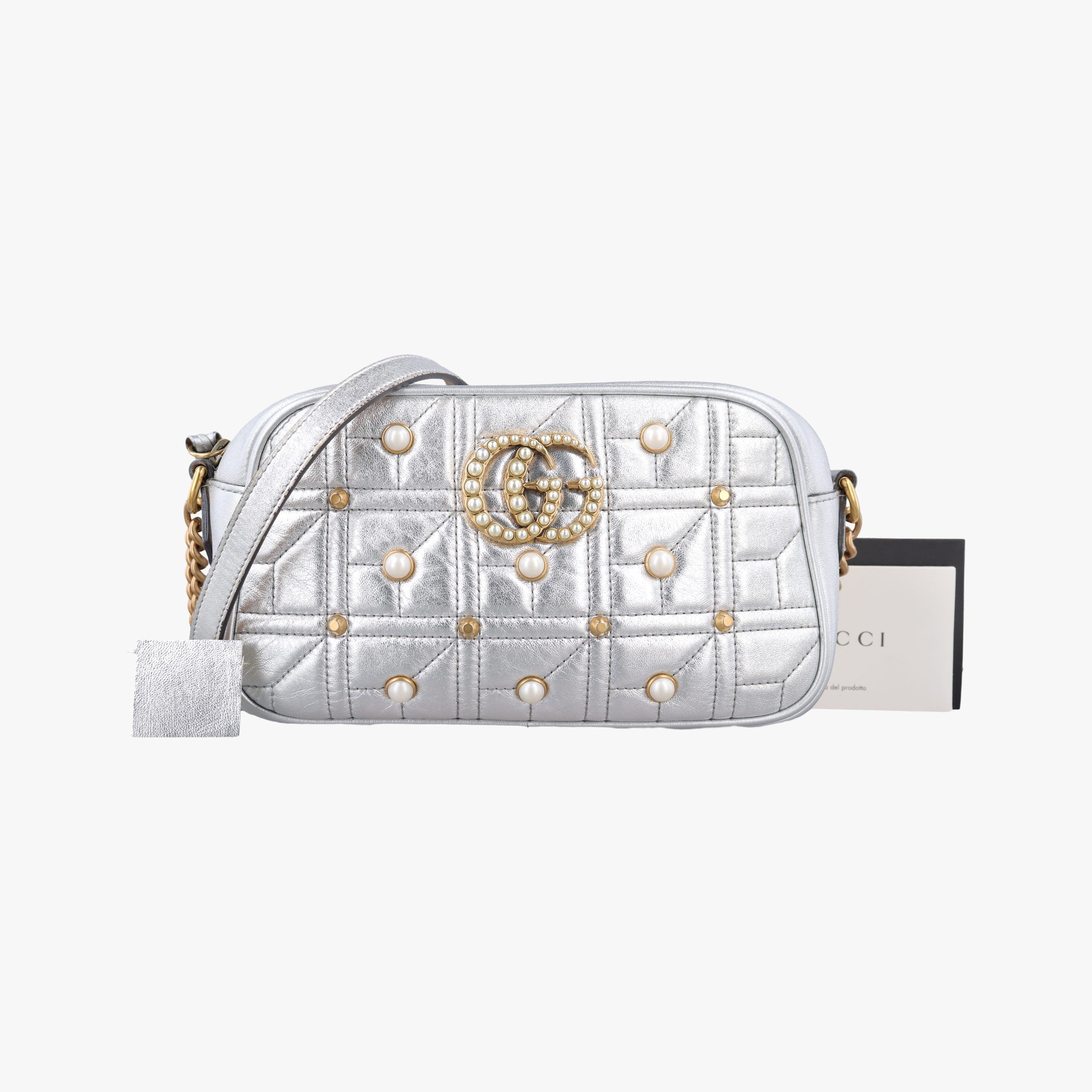 Pre-owned Gucci GG Marmont Silver Leather 447632 shoulderbag | stylenewstar