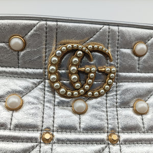 Pre-owned Gucci GG Marmont Silver Leather 447632 shoulderbag | stylenewstar