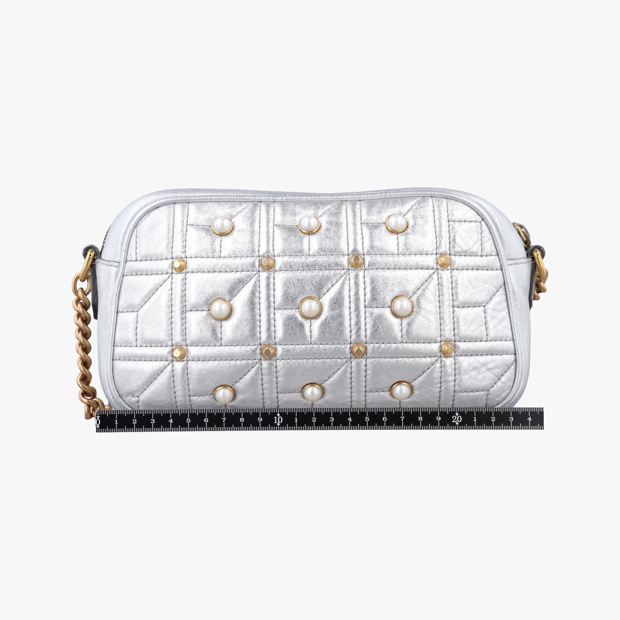 Pre-owned Gucci GG Marmont Silver Leather 447632 shoulderbag | stylenewstar