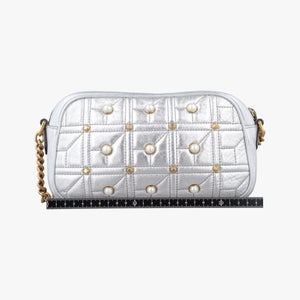 Pre-owned Gucci GG Marmont Silver Leather 447632 shoulderbag | stylenewstar