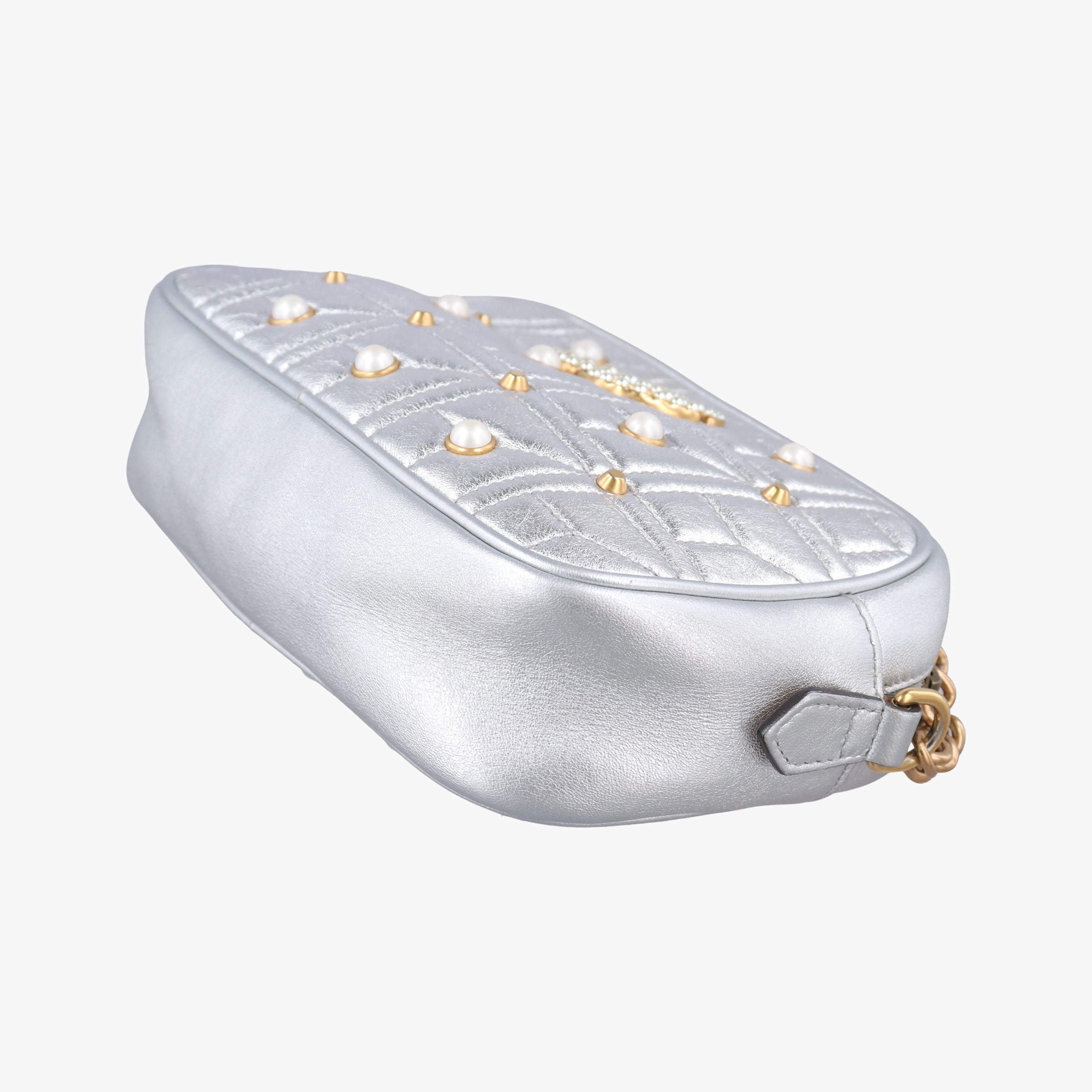 Pre-owned Gucci GG Marmont Silver Leather 447632 shoulderbag | stylenewstar