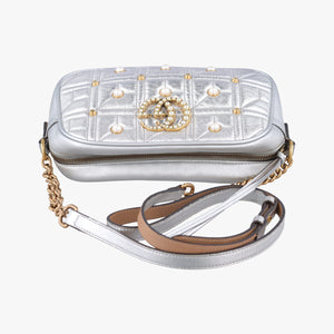 Pre-owned Gucci GG Marmont Silver Leather 447632 shoulderbag | stylenewstar