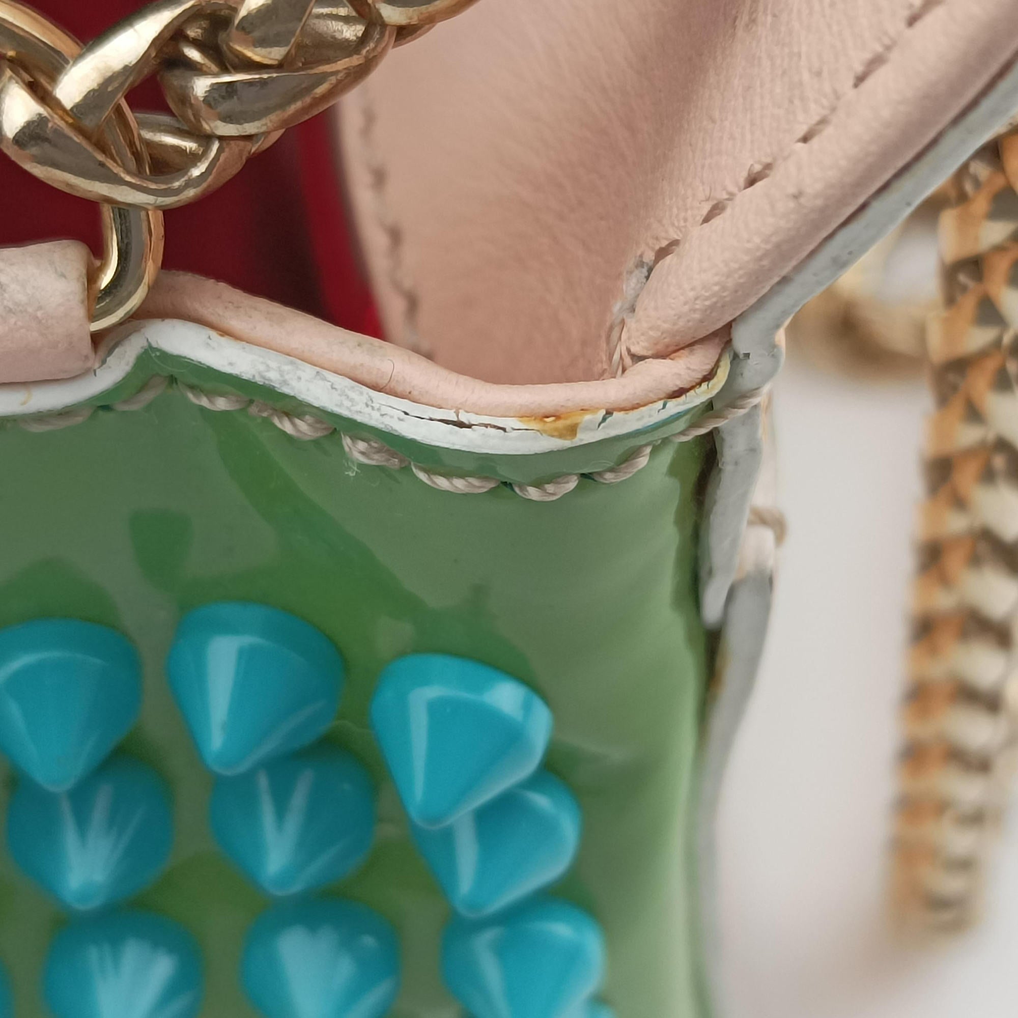 Pre-owned Christian Louboutin Sweet Charity Scarabe Spike Pink × Yellow × Blue × Green Leather  shoulderbag | stylenewstar