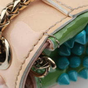 Pre-owned Christian Louboutin Sweet Charity Scarabe Spike Pink × Yellow × Blue × Green Leather  shoulderbag | stylenewstar