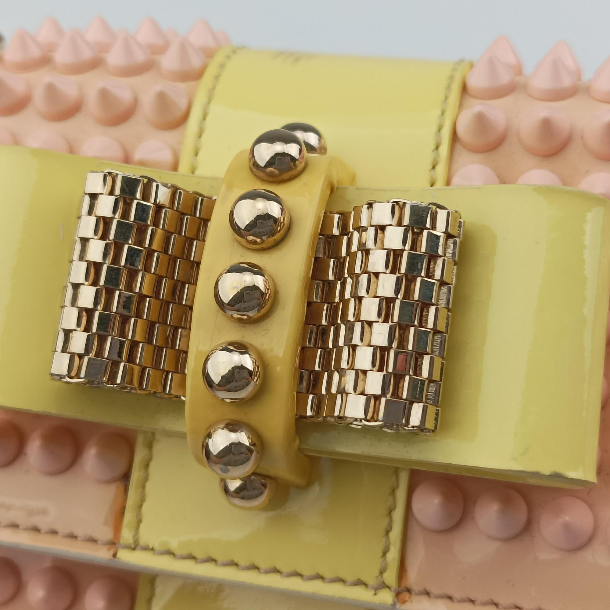 Pre-owned Christian Louboutin Sweet Charity Scarabe Spike Pink × Yellow × Blue × Green Leather  shoulderbag | stylenewstar