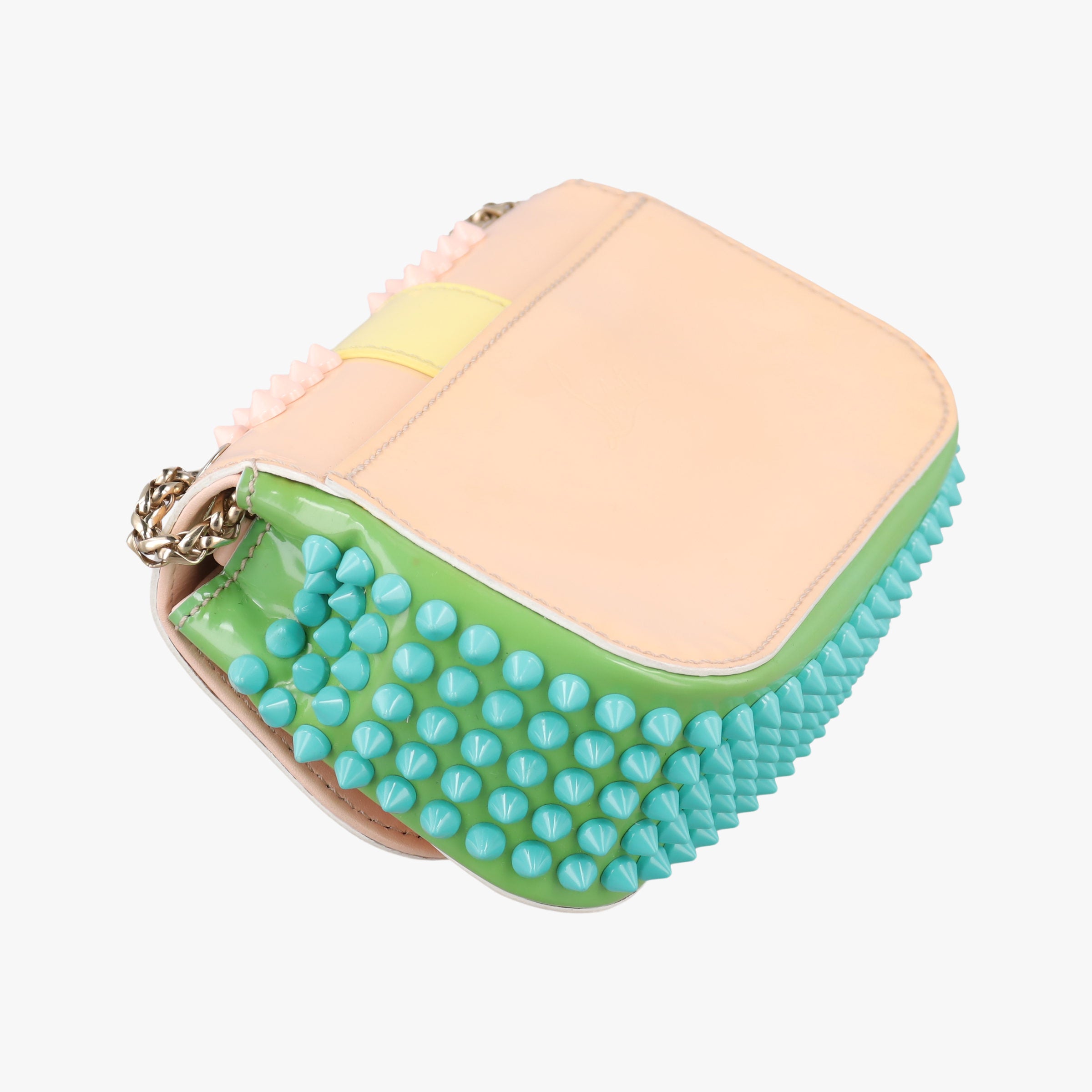 Pre-owned Christian Louboutin Sweet Charity Scarabe Spike Pink × Yellow × Blue × Green Leather  shoulderbag | stylenewstar