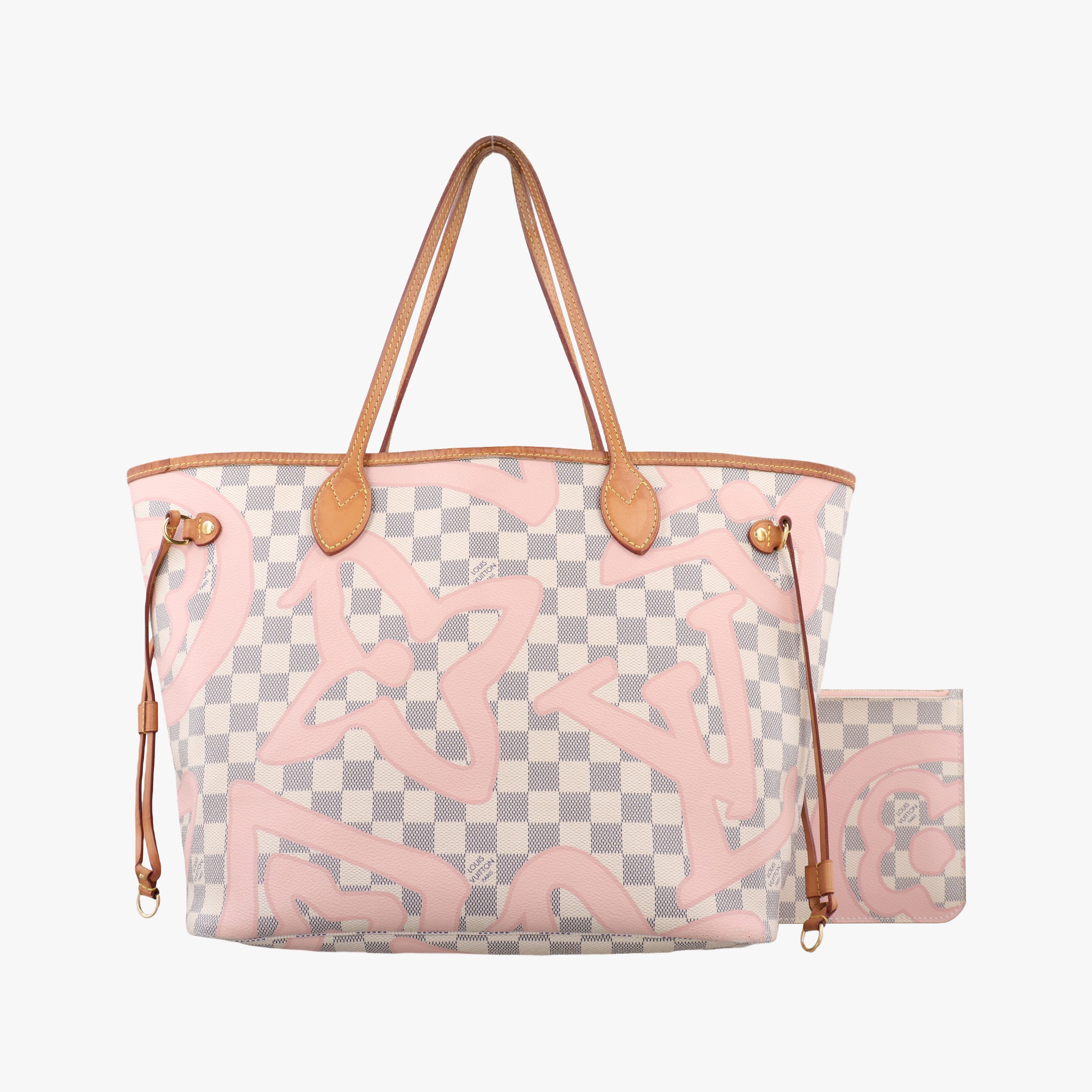 Pre-owned Louis Vuitton Neverfull Damier Azur×Rose Ballerine Damier Azur canvas N41050 handbag | stylenewstar