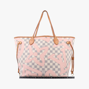 Pre-owned Louis Vuitton Neverfull Damier Azur×Rose Ballerine Damier Azur canvas N41050 handbag | stylenewstar
