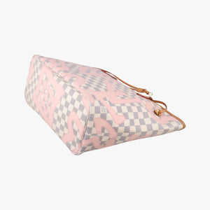 Pre-owned Louis Vuitton Neverfull Damier Azur×Rose Ballerine Damier Azur canvas N41050 handbag | stylenewstar