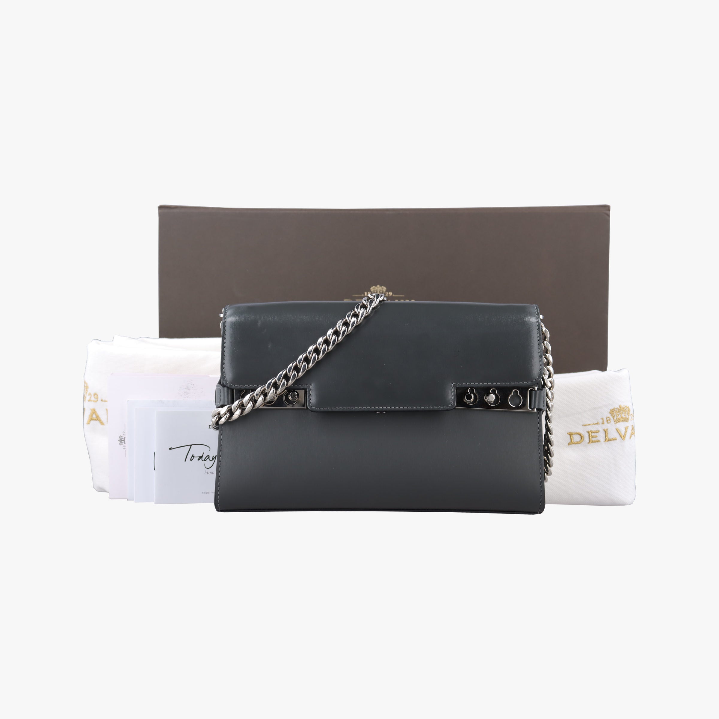 Pre-owned Delvaux Delvaux Tempete Pochette gray Leather  shoulderbag | stylenewstar