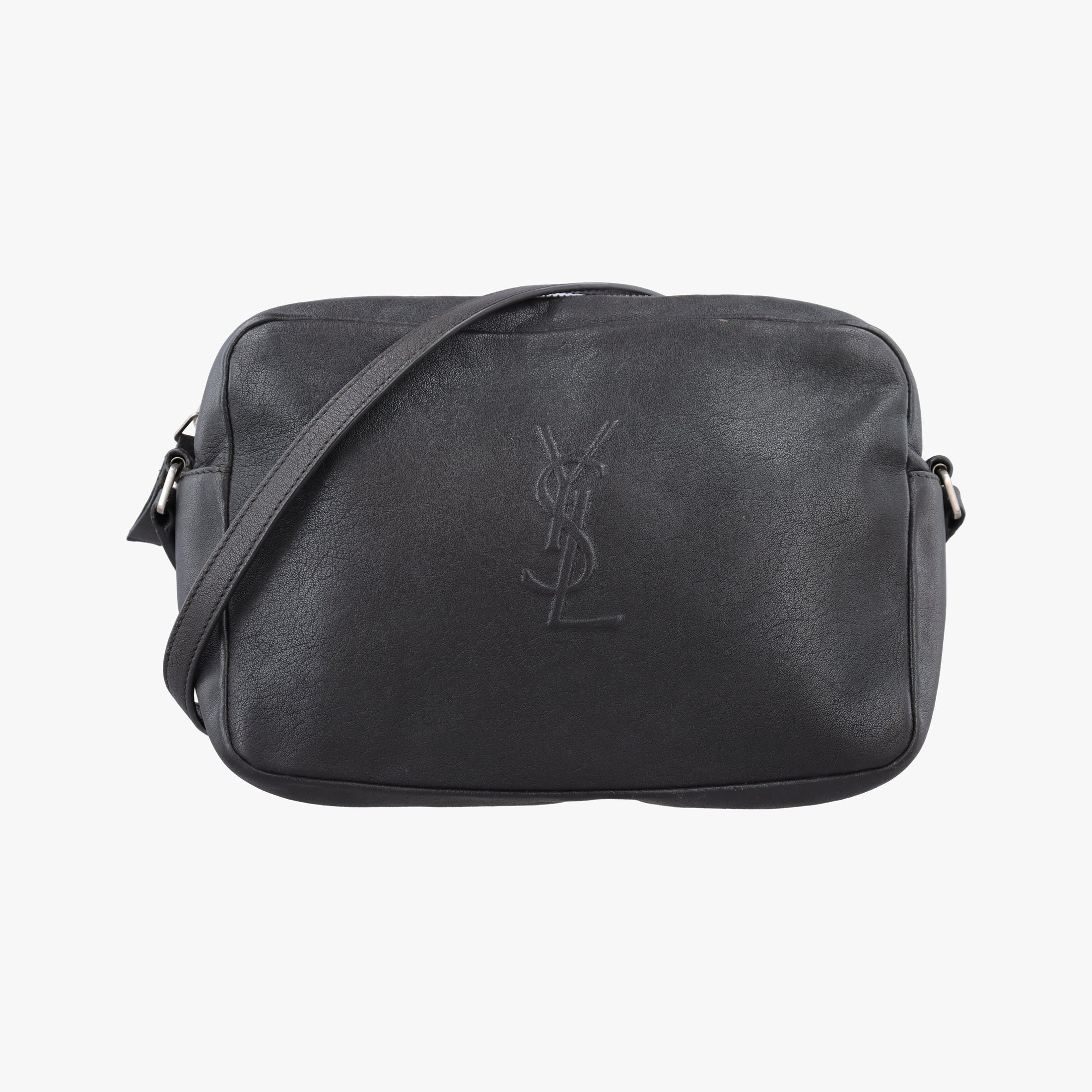 Pre-owned Yves Saint Laurent PARIS fringe Grey Leather 470299 shoulderbag | stylenewstar
