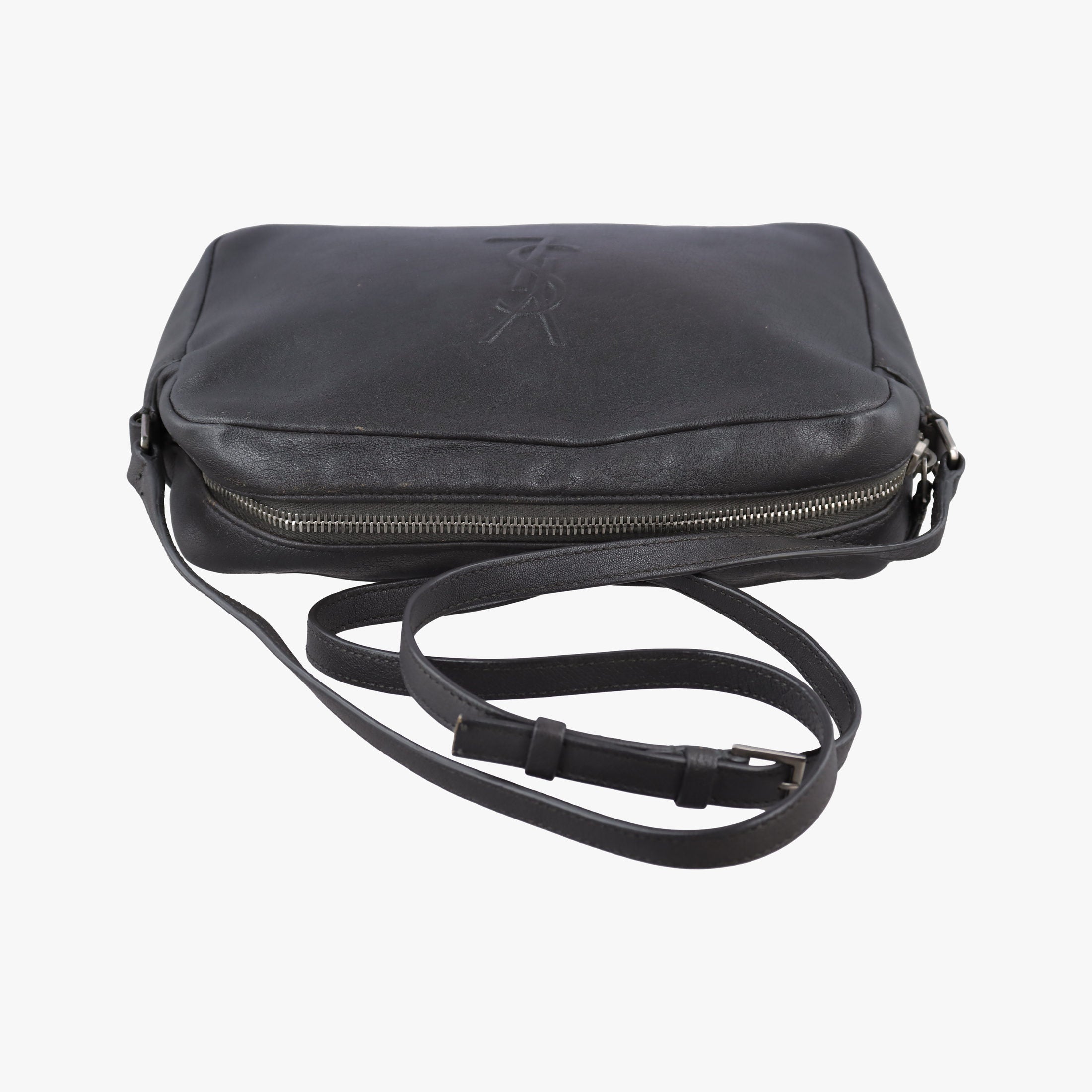 Pre-owned Yves Saint Laurent PARIS fringe Grey Leather 470299 shoulderbag | stylenewstar
