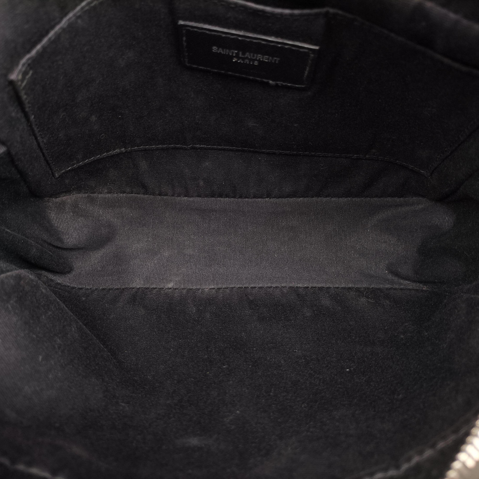 Pre-owned Yves Saint Laurent PARIS fringe Grey Leather 470299 shoulderbag | stylenewstar