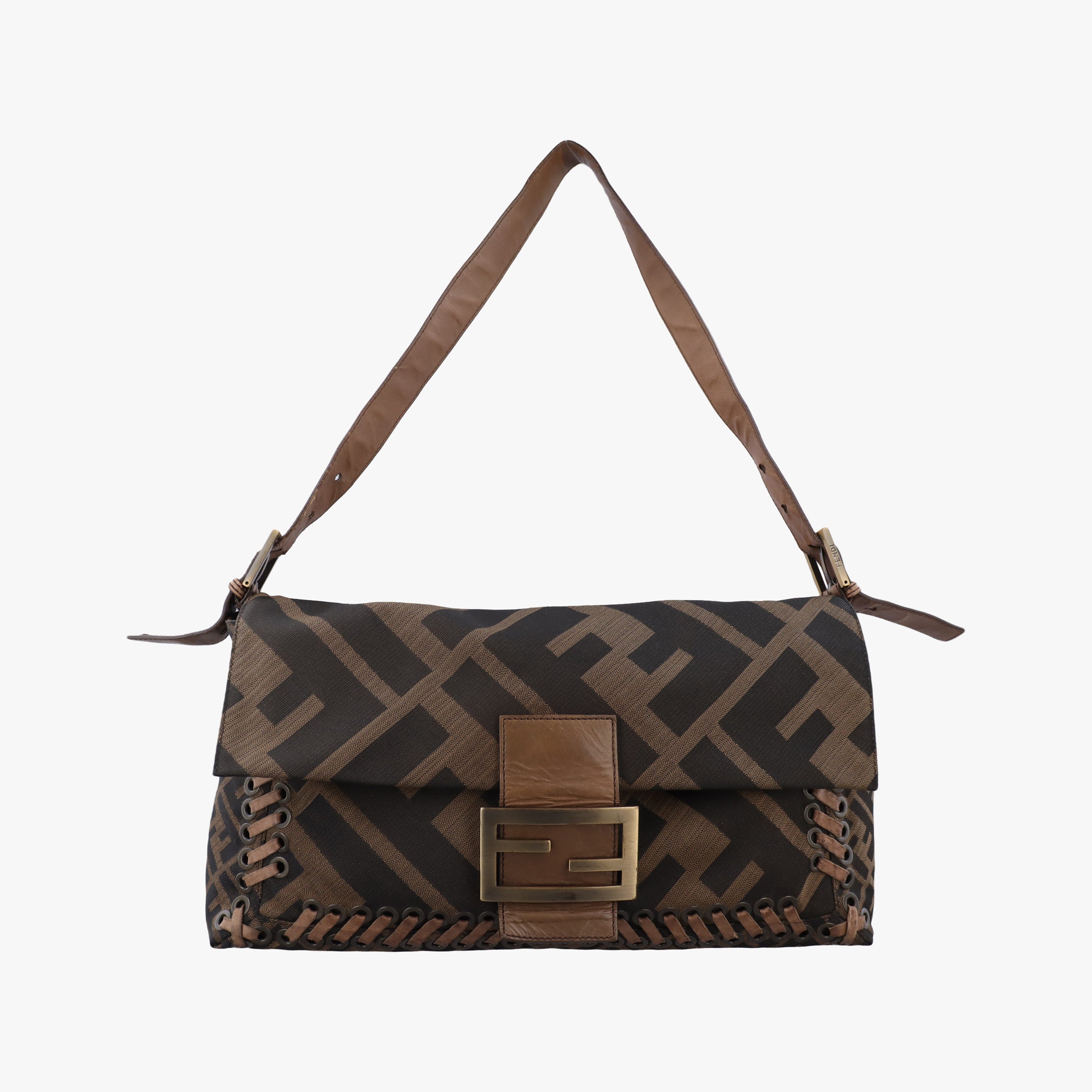 Pre-owned Fendi Mamma Bucket Brown canvas× Leather 8BT137 shoulderbag | stylenewstar