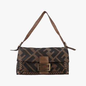 Pre-owned Fendi Mamma Bucket Brown canvas× Leather 8BT137 shoulderbag | stylenewstar