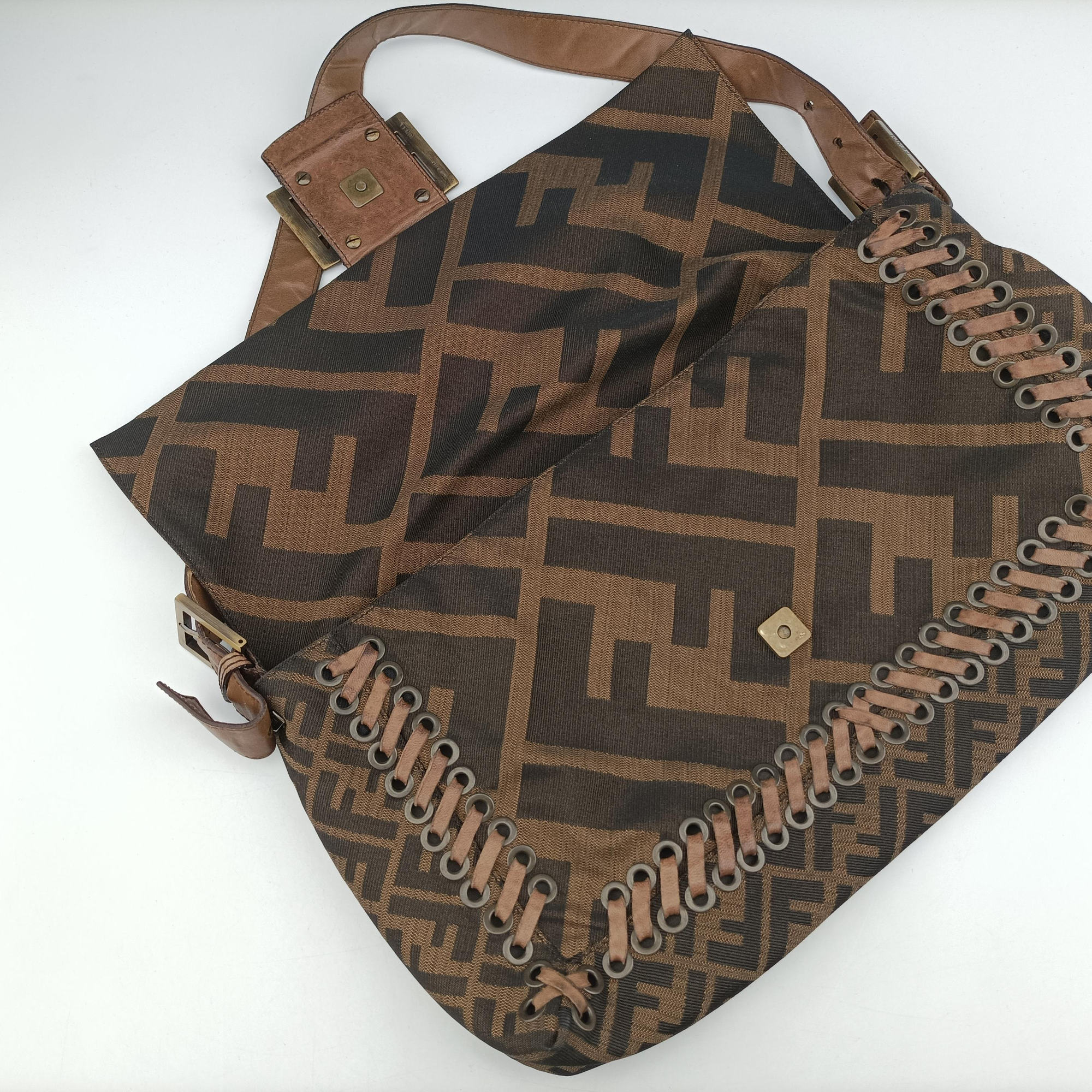 Pre-owned Fendi Mamma Bucket Brown canvas× Leather 8BT137 shoulderbag | stylenewstar