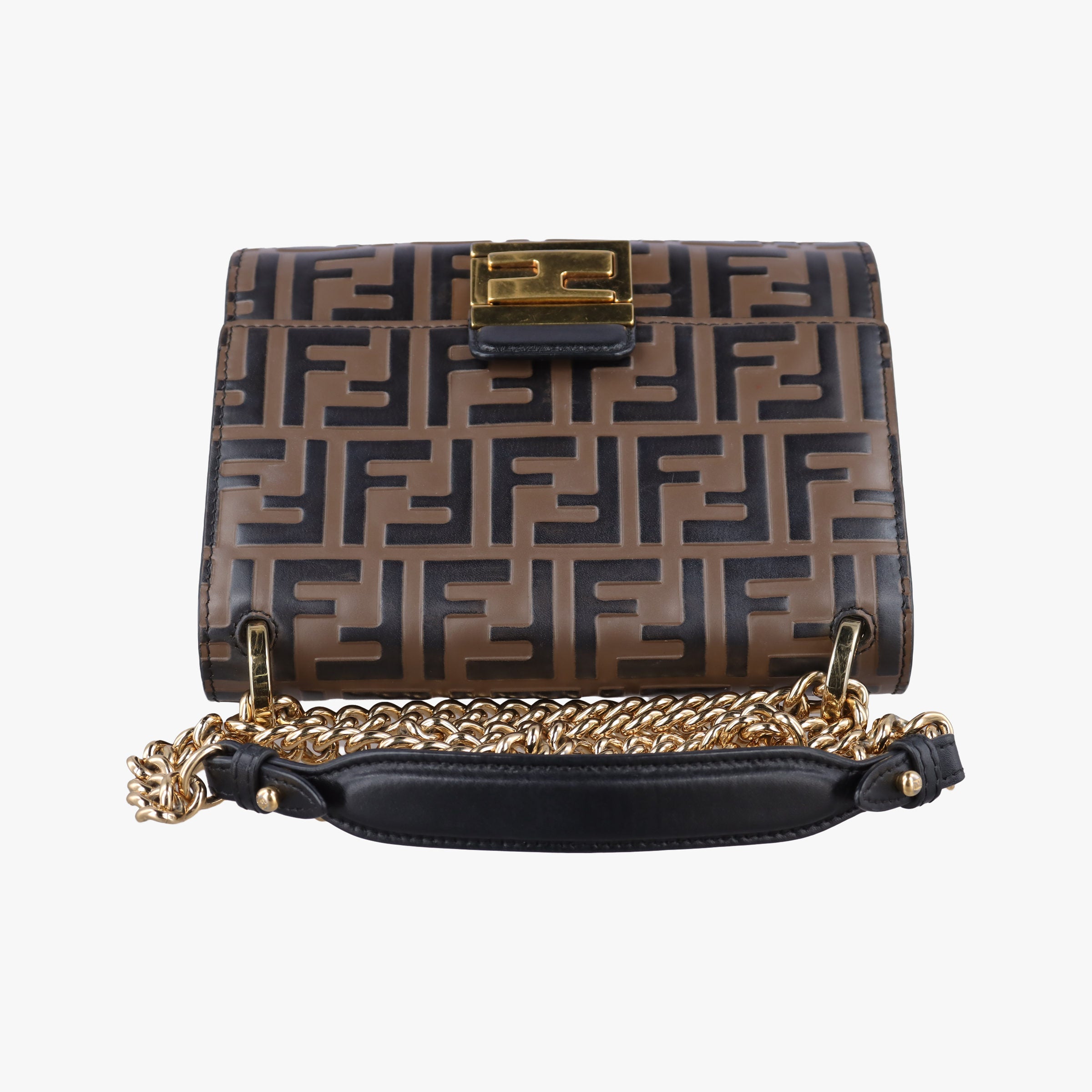 Pre-owned Fendi Kan U Brown×black Leather 8M0417 shoulderbag | stylenewstar