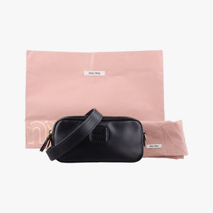 Pre-owned Miu Miu logo Black leather  bum bag/waist bag | stylenewstar
