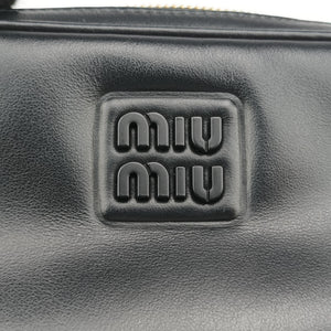 Pre-owned Miu Miu logo Black leather  bum bag/waist bag | stylenewstar