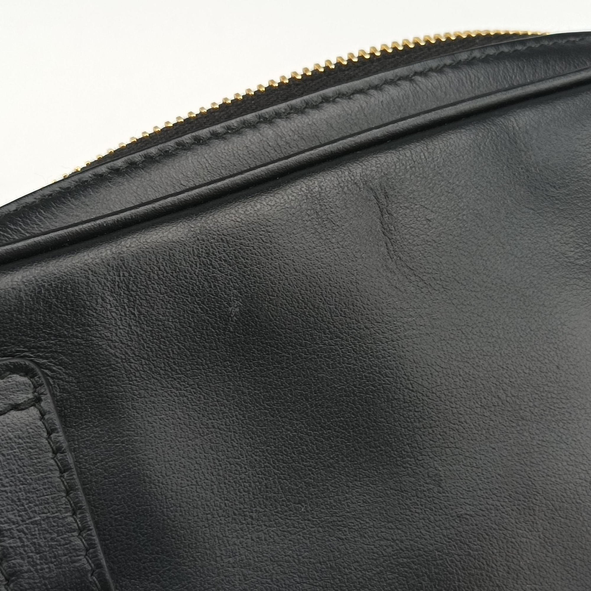 Pre-owned Miu Miu logo Black leather  bum bag/waist bag | stylenewstar