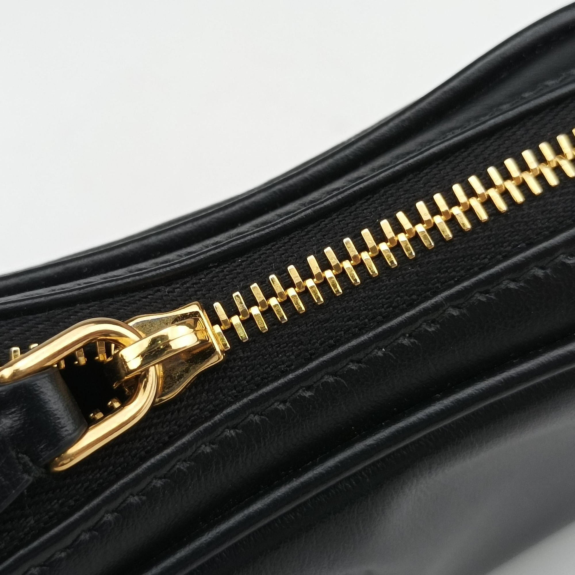 Pre-owned Miu Miu logo Black leather  bum bag/waist bag | stylenewstar