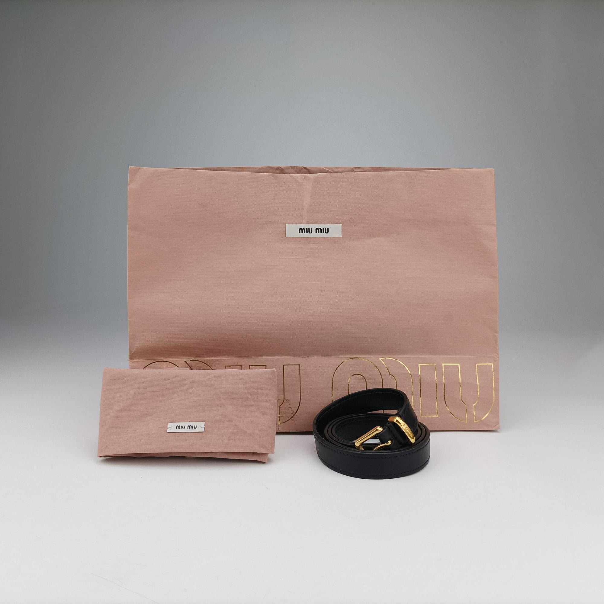Pre-owned Miu Miu logo Black leather  bum bag/waist bag | stylenewstar