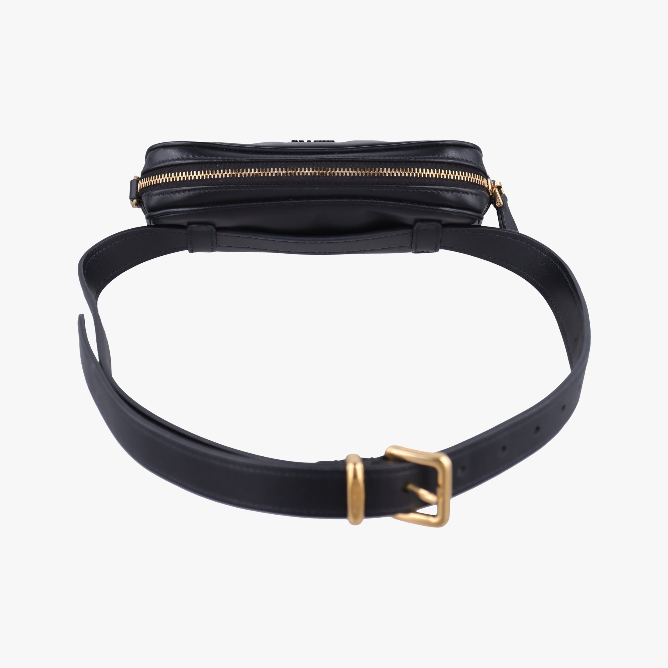 Pre-owned Miu Miu logo Black leather  bum bag/waist bag | stylenewstar