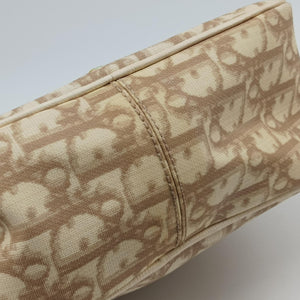 Pre-owned Christian Dior Trotter Flower Beige PVC Coated Canvas Floral Embroidery  shoulderbag | stylenewstar