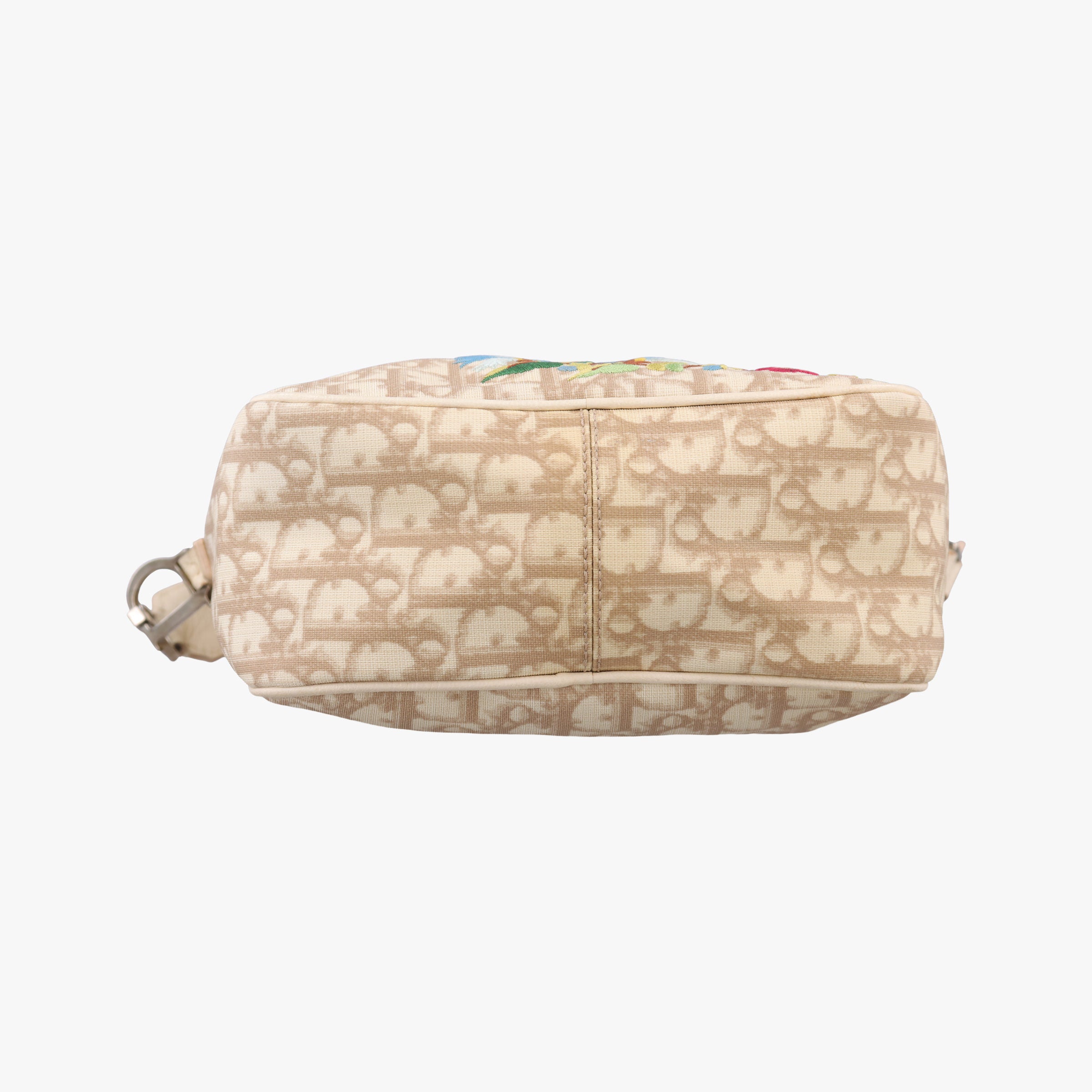 Pre-owned Christian Dior Trotter Flower Beige PVC Coated Canvas Floral Embroidery  shoulderbag | stylenewstar
