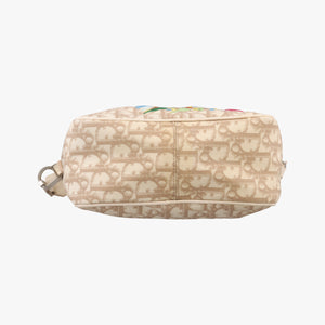 Pre-owned Christian Dior Trotter Flower Beige PVC Coated Canvas Floral Embroidery  shoulderbag | stylenewstar