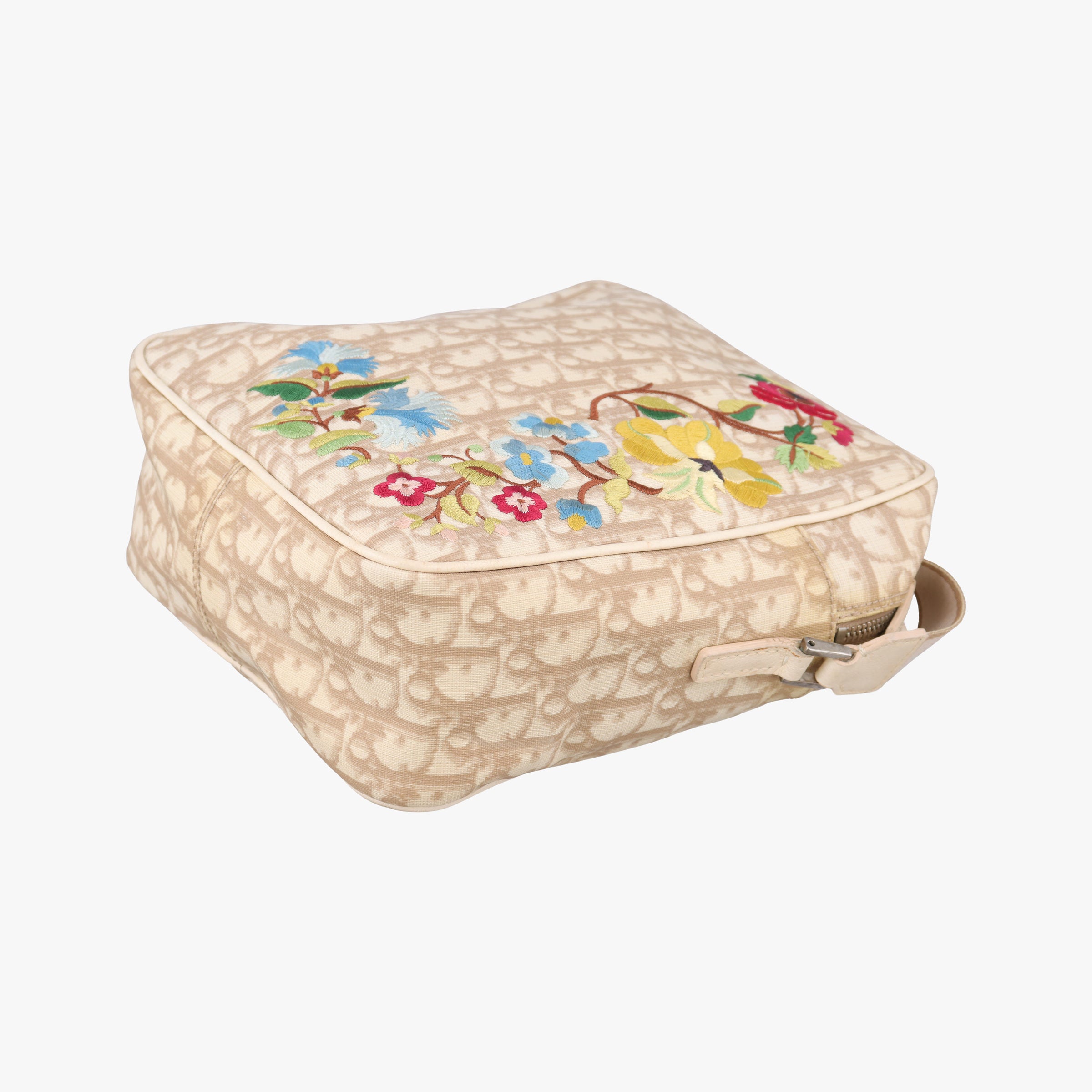 Pre-owned Christian Dior Trotter Flower Beige PVC Coated Canvas Floral Embroidery  shoulderbag | stylenewstar