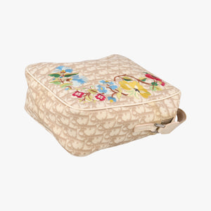 Pre-owned Christian Dior Trotter Flower Beige PVC Coated Canvas Floral Embroidery  shoulderbag | stylenewstar