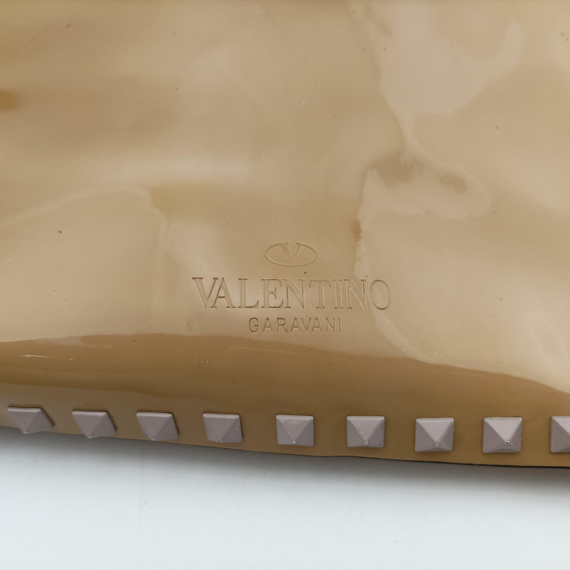 Pre-owned Valentino Rockstud khaki Patent Leather  shoulderbag | stylenewstar