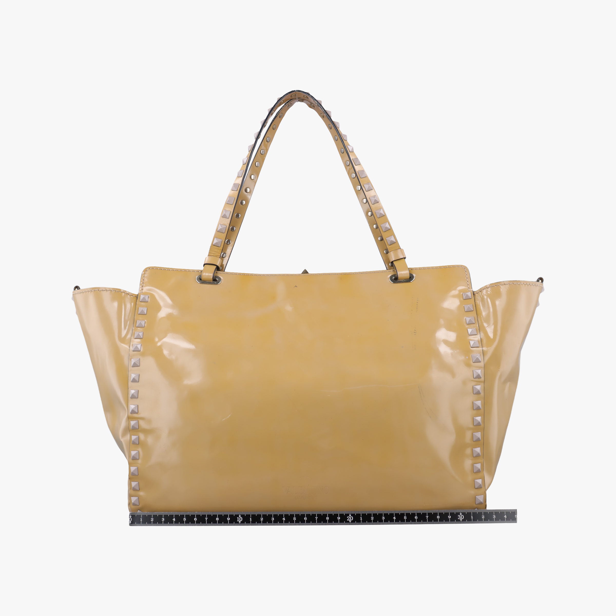 Pre-owned Valentino Rockstud khaki Patent Leather  shoulderbag | stylenewstar