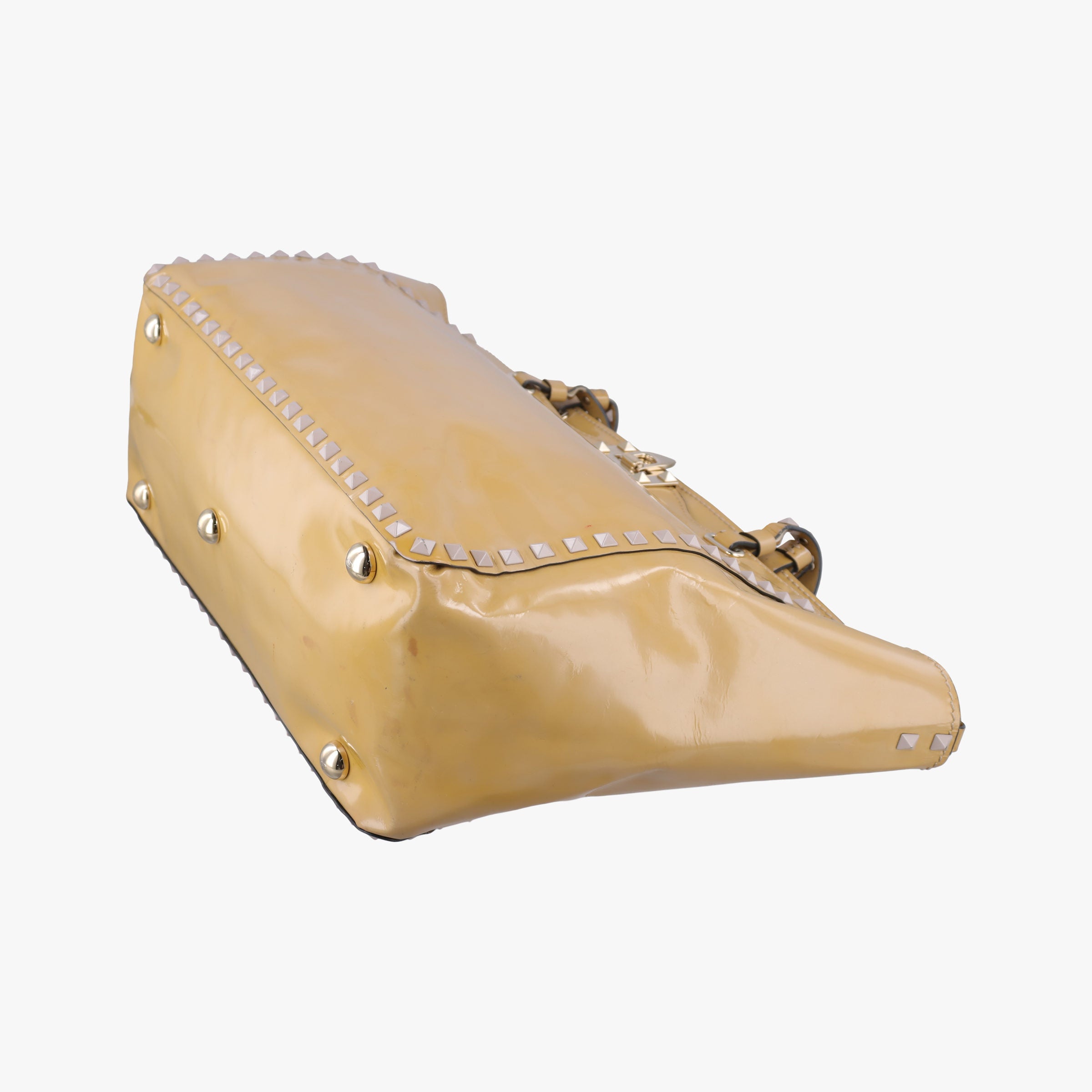 Pre-owned Valentino Rockstud khaki Patent Leather  shoulderbag | stylenewstar