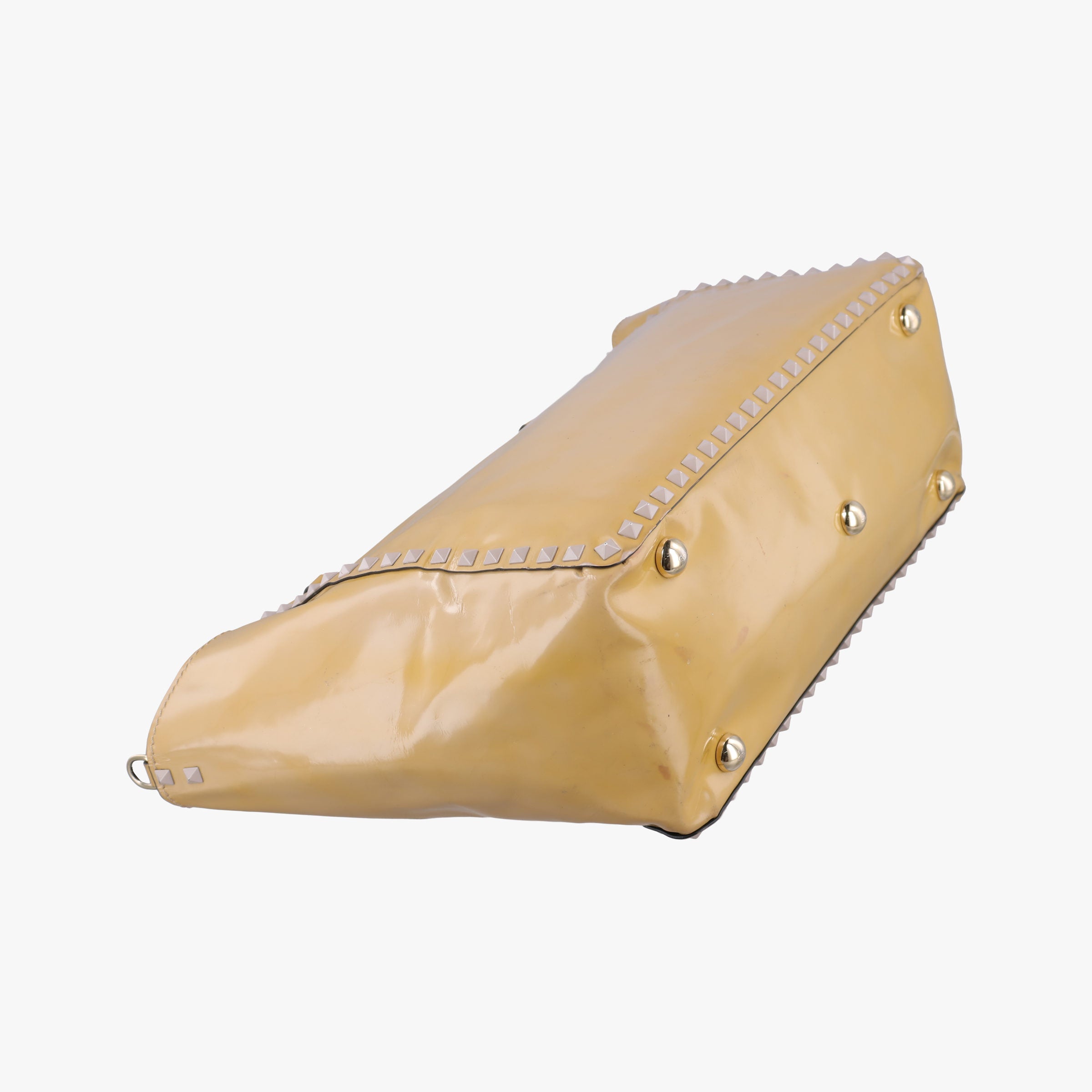 Pre-owned Valentino Rockstud khaki Patent Leather  shoulderbag | stylenewstar