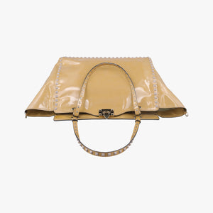 Pre-owned Valentino Rockstud khaki Patent Leather  shoulderbag | stylenewstar