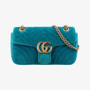 Pre-owned Gucci GG Marmont Blue velour 443497 shoulderbag | stylenewstar