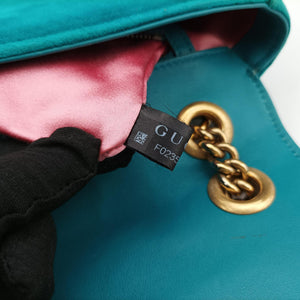 Pre-owned Gucci GG Marmont Blue velour 443497 shoulderbag | stylenewstar