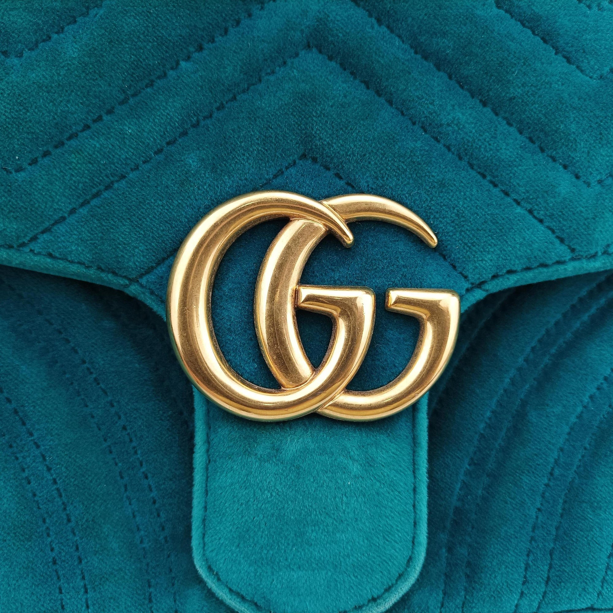 Pre-owned Gucci GG Marmont Blue velour 443497 shoulderbag | stylenewstar