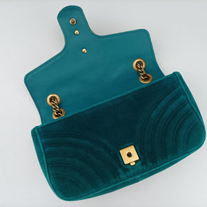 Pre-owned Gucci GG Marmont Blue velour 443497 shoulderbag | stylenewstar