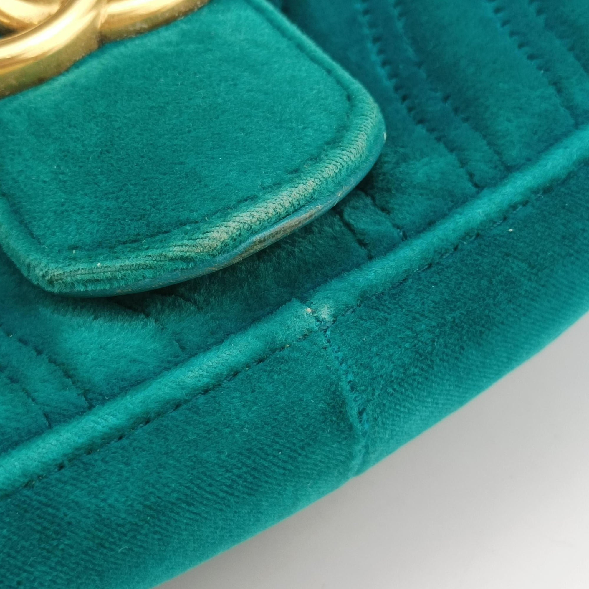 Pre-owned Gucci GG Marmont Blue velour 443497 shoulderbag | stylenewstar