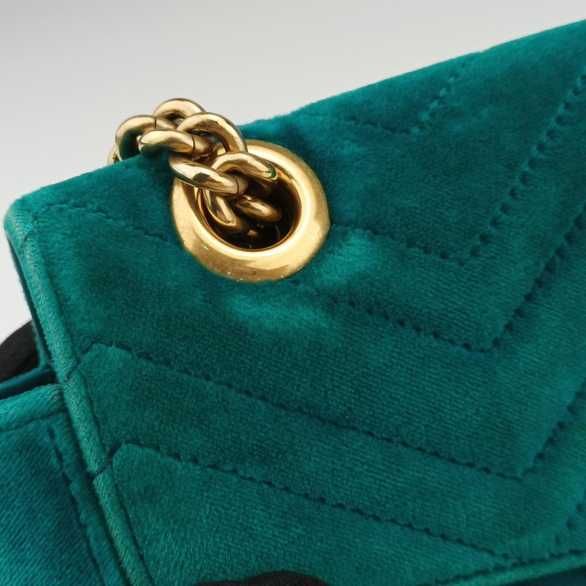 Pre-owned Gucci GG Marmont Blue velour 443497 shoulderbag | stylenewstar