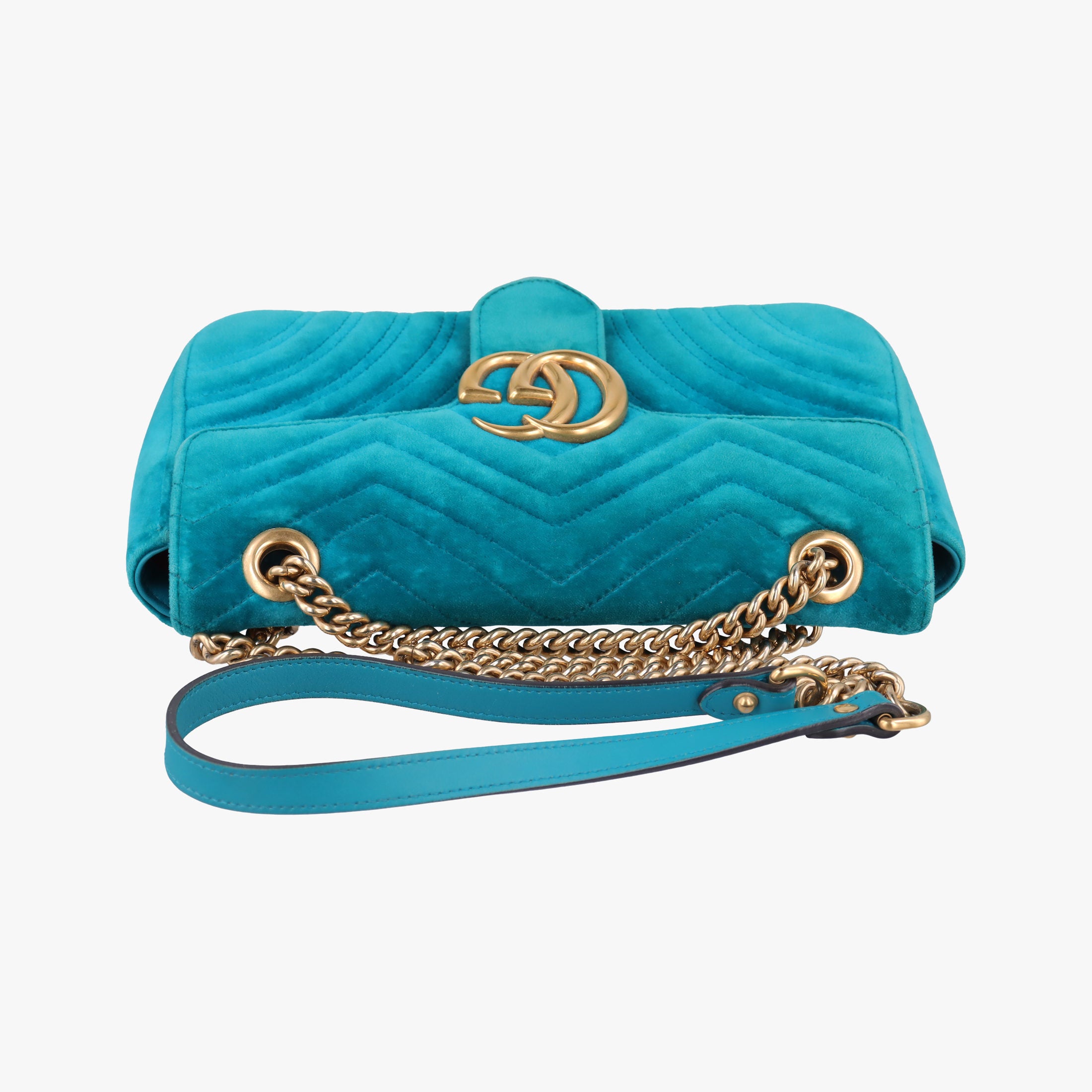 Pre-owned Gucci GG Marmont Blue velour 443497 shoulderbag | stylenewstar